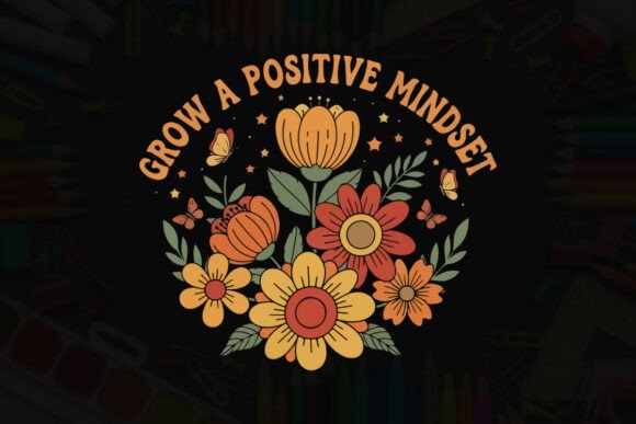 Grow a Positive Mindset Retro Design: Graphics & T-Shirt Designs