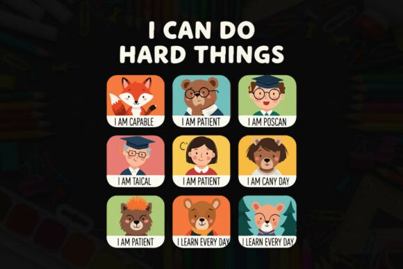 Growth Mindset Affirmations Grid Graphics for T-Shirt Designs