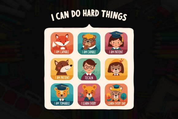 Positive Learning Habits Cartoon Grid Graphics