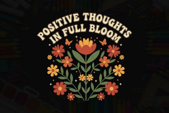 Positive Thoughts in Full Bloom Art: Graphics & T-Shirt Designs